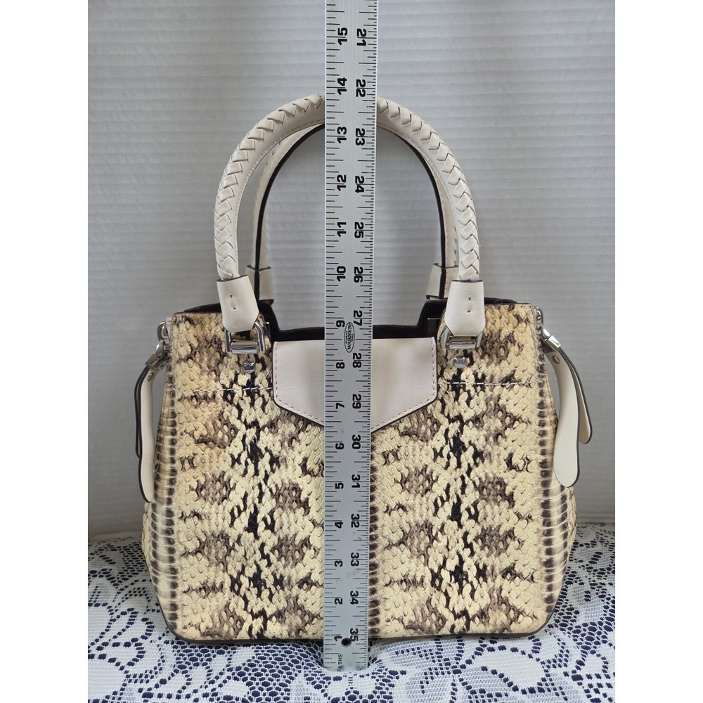 Michael Kors Blakely Hand Bag Snake Taupe Embossed Leather Satchel Expandable - Picture 12 of 13